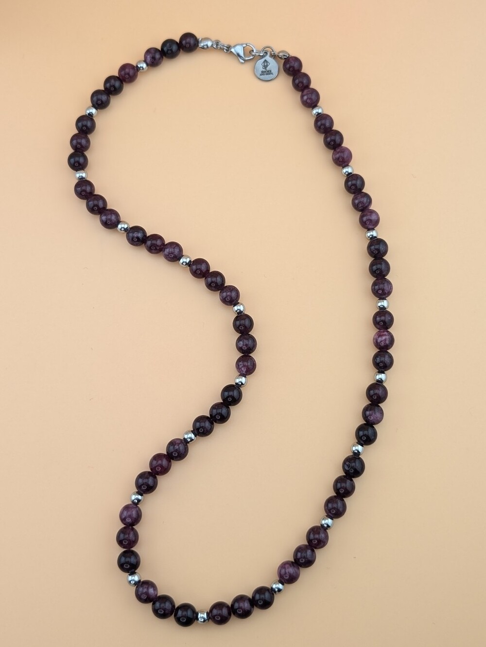 NWT Boho Deep Purple Beaded Necklace • Gemstone With Silver Accents